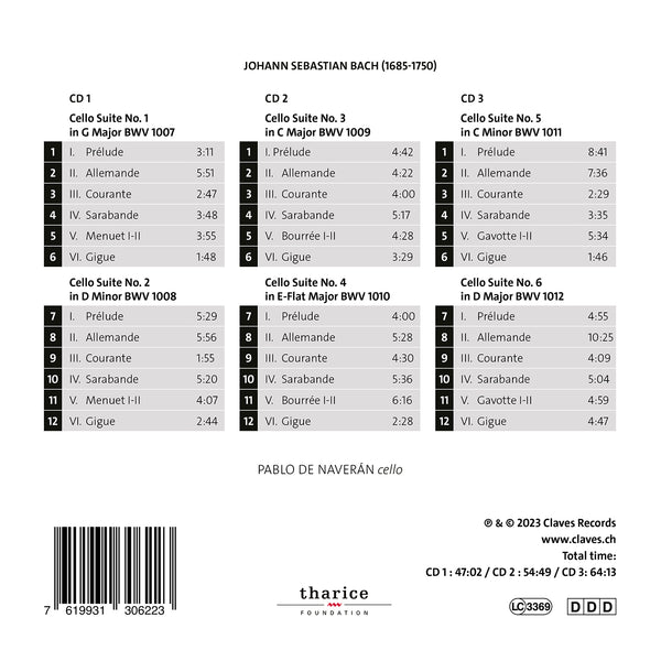 (2023) J. S. Bach: 6 Suites for Solo Cello / CD 3062-64 - Claves Records (2023) J. S. Bach: 6 Suites for Solo Cello / CD 3062-64 - Claves Records