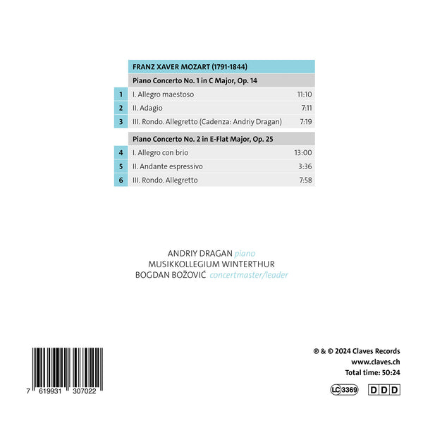 (2024) Franz Xaver Mozart: the two piano concertos / CD 3070 - Claves Records