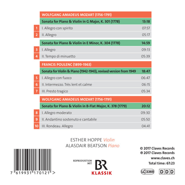 (2017) Mozart & Poulenc: Works for Violin & Piano - Esther Hoppe, Alasdair Beatson / CD 1701 - Claves Records (2017) Mozart & Poulenc: Works for Violin & Piano - Esther Hoppe, Alasdair Beatson / CD 1701 - Claves Records