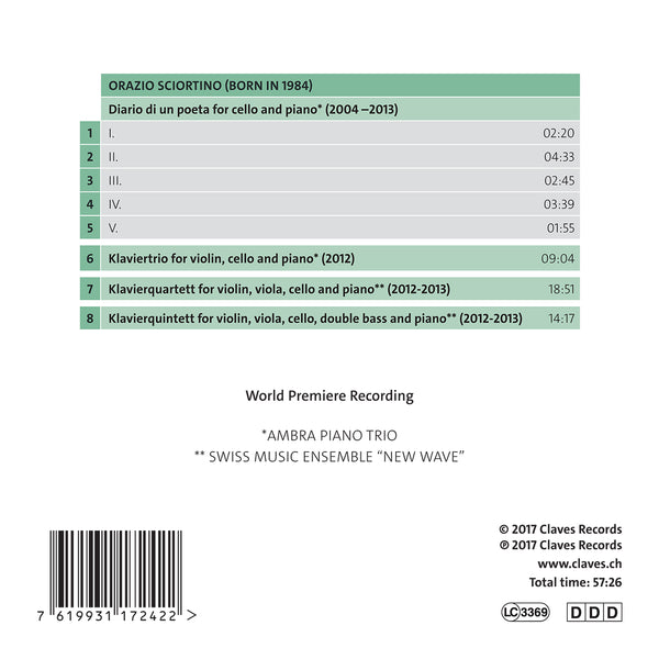 (2017) Chamber Music for Piano & Strings, Orazio Sciortino / CD 1724 - Claves Records (2017) Chamber Music for Piano & Strings, Orazio Sciortino / CD 1724 - Claves Records