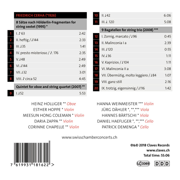 (2018) Cerha: Sextet, Quintet & Trio / CD 1816 - Claves Records