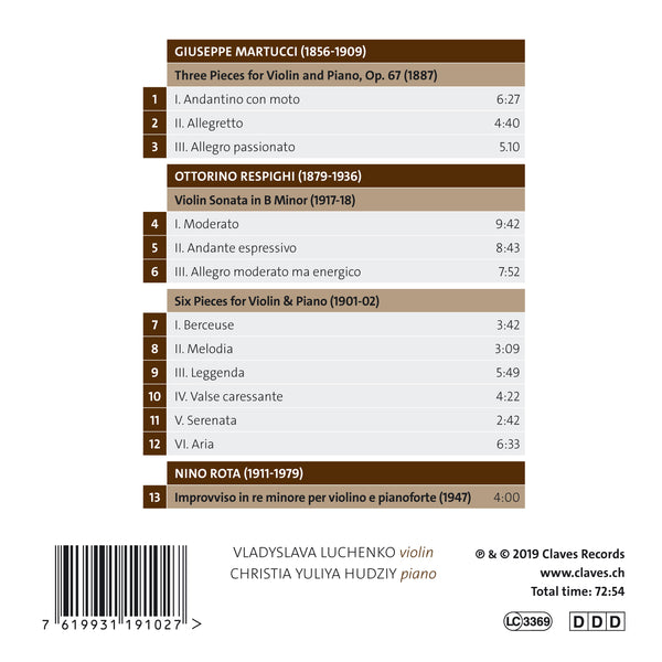 (2019) Progetto Italiano: Works by Martucci, Respighi & Rota / CD 1910 - Claves Records (2019) Progetto Italiano: Works by Martucci, Respighi & Rota / CD 1910 - Claves Records