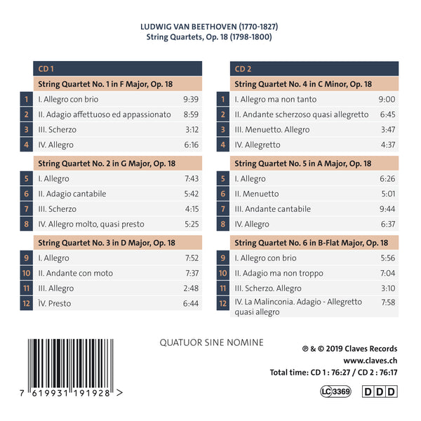 (2019) Beethoven: String Quartets, Op. 18 / CD 1919/20 - Claves Records (2019) Beethoven: String Quartets, Op. 18 / CD 1919/20 - Claves Records