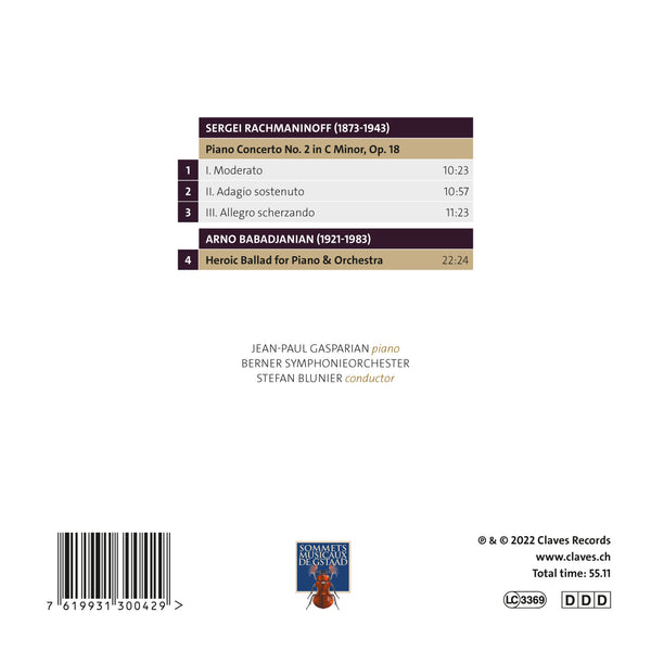 (2022) Rachmaninoff 2 & Babadjanian, Heroic Ballad - Jean-Paul Gasparian, Berner Symphonieorchester, Stefan Blunier / CD 3004 - Claves Records