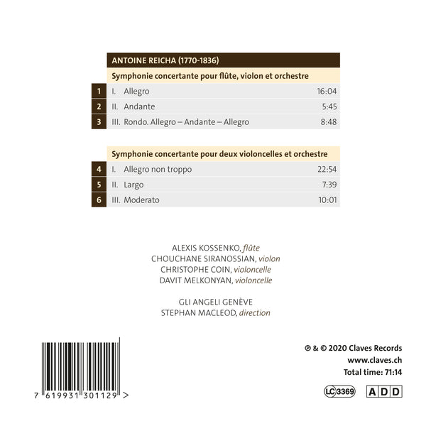 (2020) Antoine Reicha: Symphonies Concertantes / CD 3011 - Claves Records