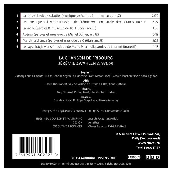 (2021) Le pays d'où je viens, La Chanson de Fribourg / DO 3022 - Claves Records