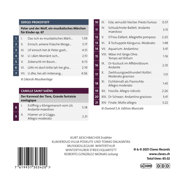 (2021) Peter und der Wolf, Op. 67 - Der Karneval der Tiere / CD 3034 - Claves Records (2021) Peter und der Wolf, Op. 67 - Der Karneval der Tiere / CD 3034 - Claves Records