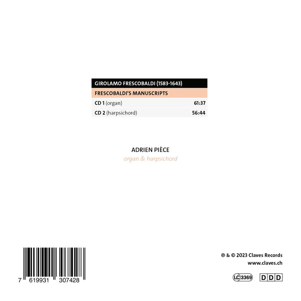 (2023) Frescobaldi's manuscripts / CD 3074/75 - Claves Records (2023) Frescobaldi's manuscripts / CD 3074/75 - Claves Records