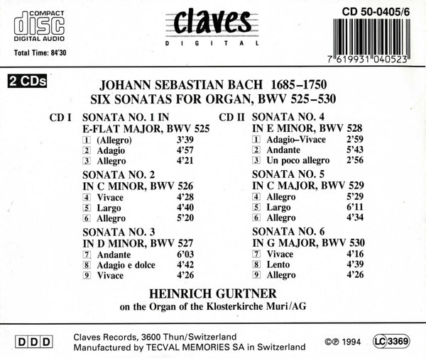 (1994) Bach: The Six Trios Sonatas for Organ / CD 405-6 - Claves Records