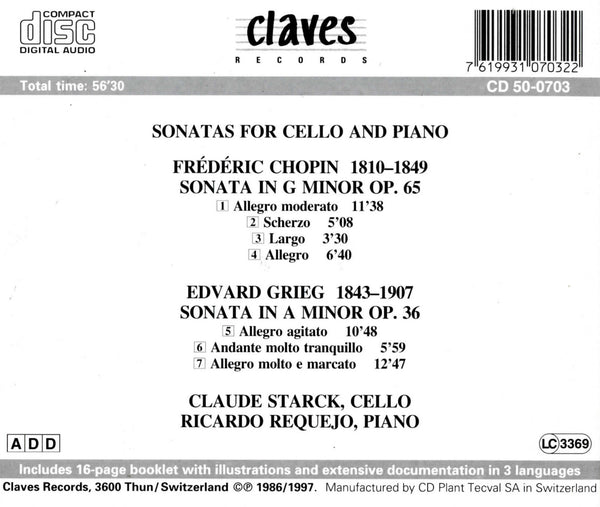 (1986) Chopin & Grieg: Sonatas for Cello & Piano / CD 0703 - Claves Records (1986) Chopin & Grieg: Sonatas for Cello & Piano / CD 0703 - Claves Records