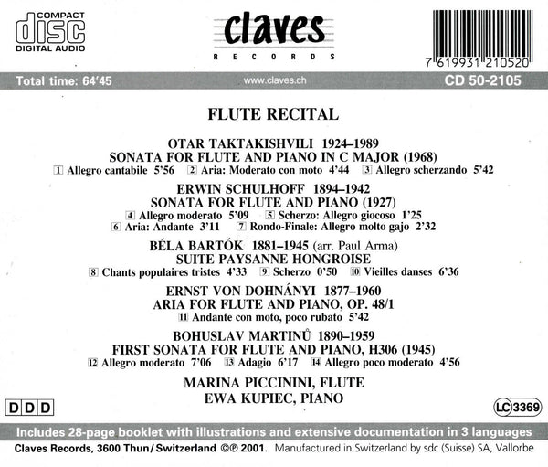 (2001) Flute Recital: Eastern Europe 20th Century Music / CD 2105 - Claves Records