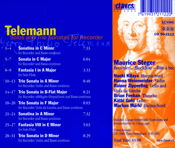(2001) Telemann: Solos & Trio Sonatas for Recorder / CD 2112 - Claves Records (2001) Telemann: Solos & Trio Sonatas for Recorder / CD 2112 - Claves Records