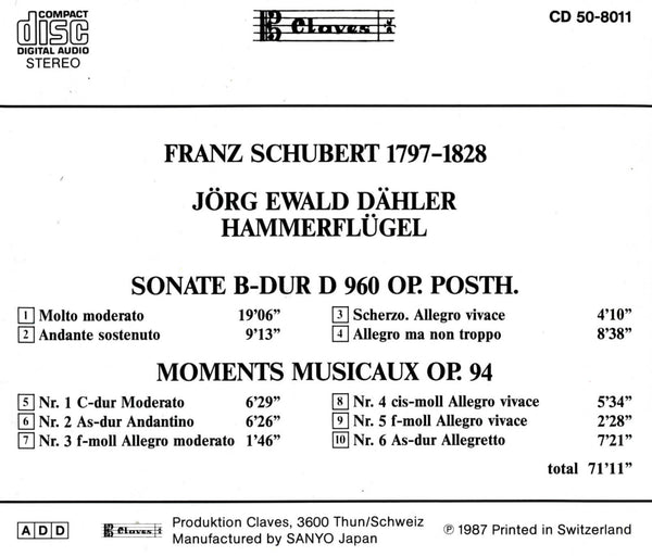 (1987) Schubert: Sonata D 960, Moments Musicaux Op 94 / CD 8011 - Claves Records (1987) Schubert: Sonata D 960, Moments Musicaux Op 94 / CD 8011 - Claves Records