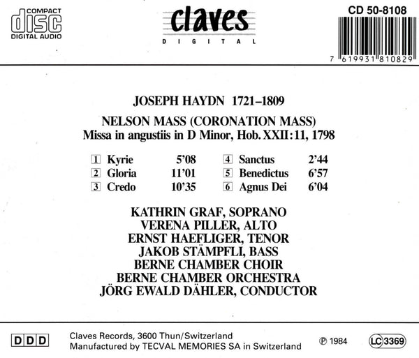 (1984) Joseph Haydn: Nelson Mass (Coronation Mass) / CD 8108 - Claves Records (1984) Joseph Haydn: Nelson Mass (Coronation Mass) / CD 8108 - Claves Records