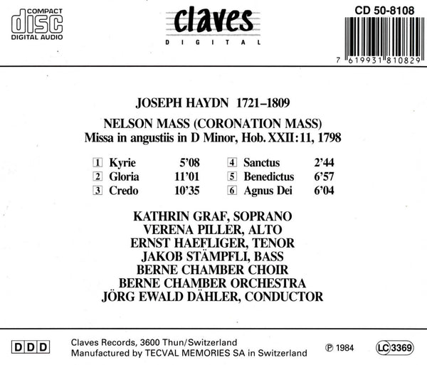 (1984) Joseph Haydn: Nelson Mass (Coronation Mass) / CD 8108 - Claves Records