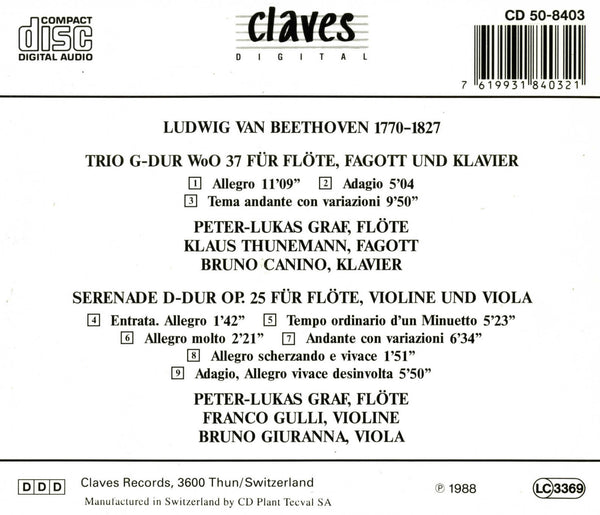 (1988) Ludwig Van Beethoven: Trio G-Dur WoO 37 / Serenade D-Dur Op. 25 / CD 8403 - Claves Records (1988) Ludwig Van Beethoven: Trio G-Dur WoO 37 / Serenade D-Dur Op. 25 / CD 8403 - Claves Records