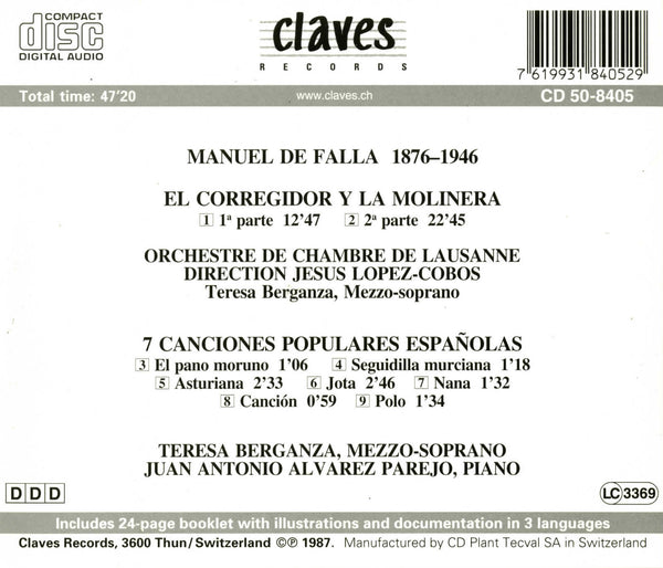 (1987) Falla: El Corregidor y la Molinera - Siete Canciones Populares Españolas / CD 8405 - Claves Records (1987) Falla: El Corregidor y la Molinera - Siete Canciones Populares Españolas / CD 8405 - Claves Records