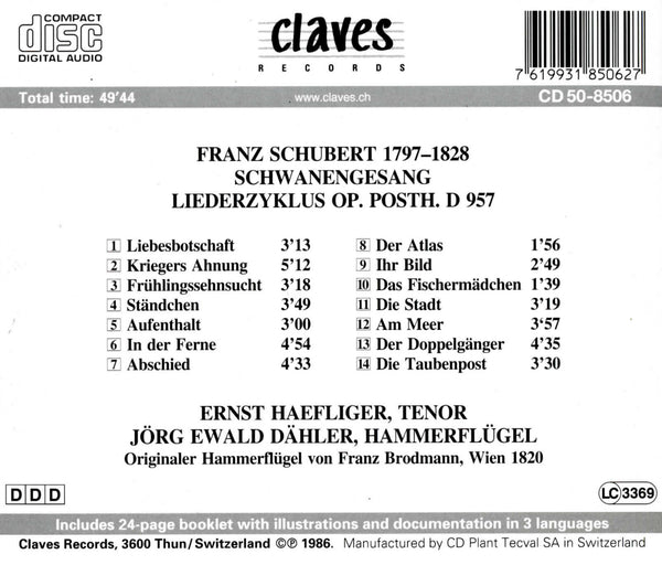 (1986) Franz Schubert/ Schwanengesang / CD 8506 - Claves Records (1986) Franz Schubert/ Schwanengesang / CD 8506 - Claves Records
