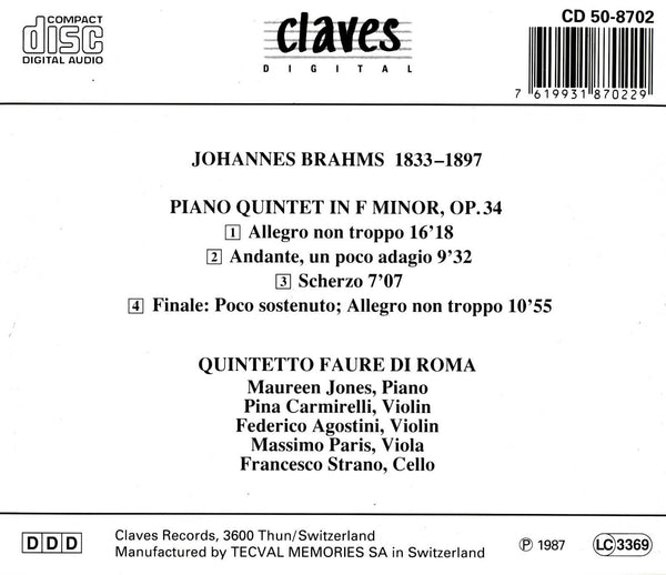 (1987) Brahms: Piano Quintet Op. 34 / CD 8702 - Claves Records (1987) Brahms: Piano Quintet Op. 34 / CD 8702 - Claves Records