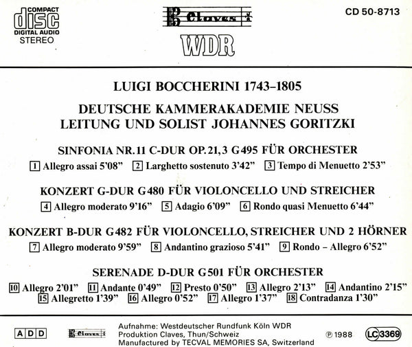 (1987) Boccherini: An Italian in Spain / CLF 8713-9 - Claves Records