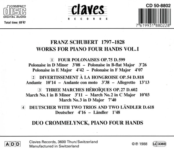 (1988) Franz Schubert: Works for Piano 4 Hands Vol. I / CD 8802 - Claves Records