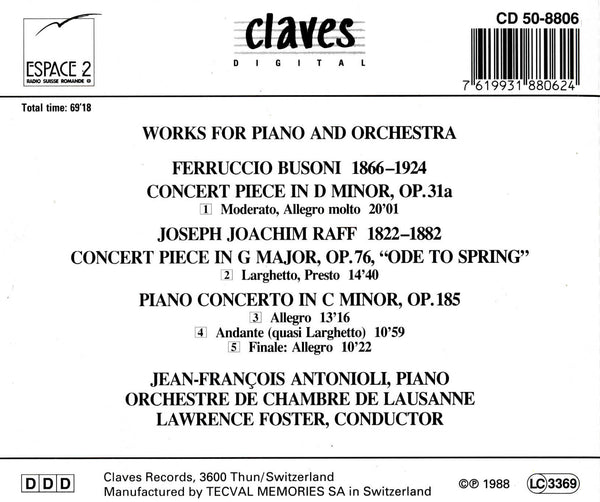 (1988) Busoni & Raff: Piano Concertos / CD 8806 - Claves Records