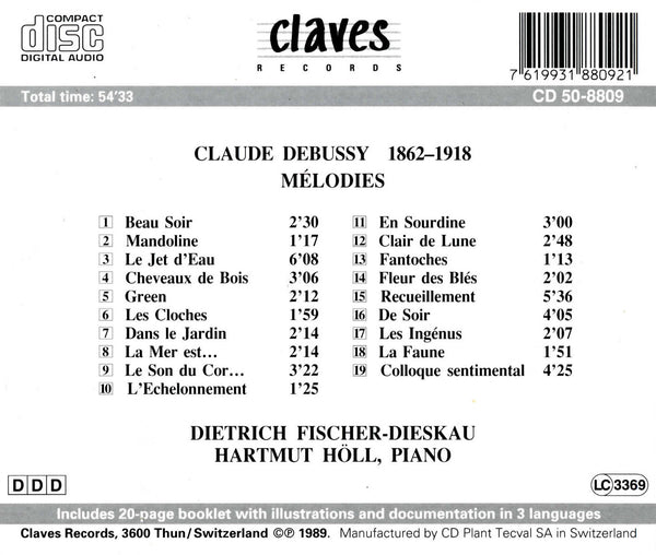 (1989) Debussy: Mélodies pour voix et piano / CD 8809 - Claves Records