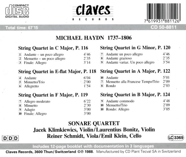 (1988) Michael Haydn/ String Quartets / CD 8811 - Claves Records