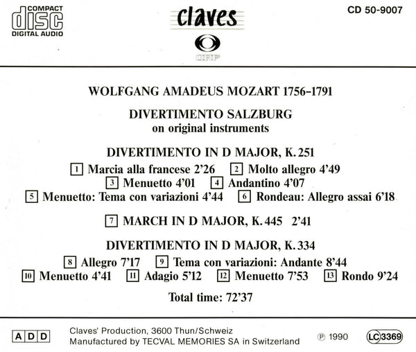 (1990) Mozart: Divertimenti K. 251 / CD 9007 - Claves Records