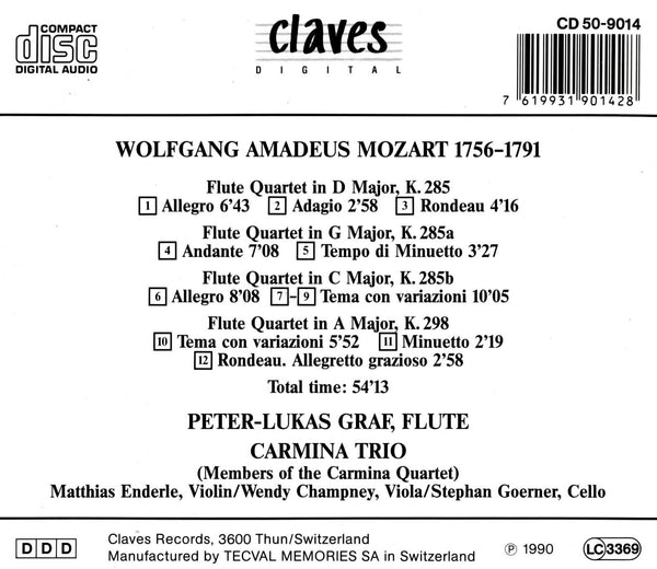 (1991) W. A. Mozart : The Four Flute Quartets / CD 9014 - Claves Records