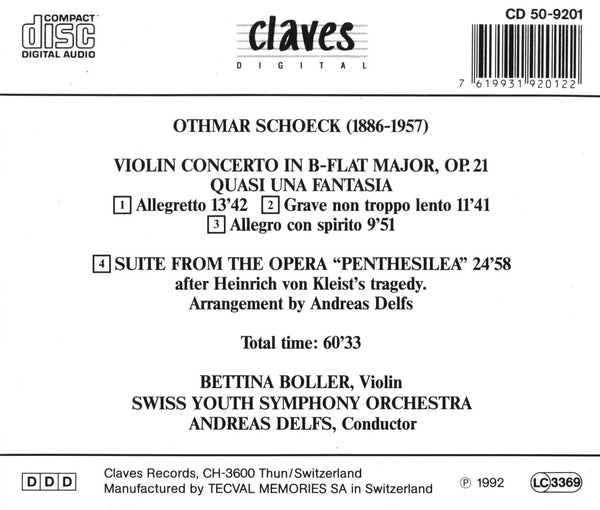 (1992) Schoeck: Violin Concerto & Suite from Penthesilea / CD 9201 - Claves Records
