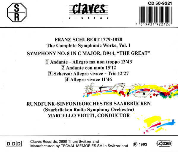 (1992) Schubert: The Complete Symphonic Works, Vol. I / CD 9221 - Claves Records