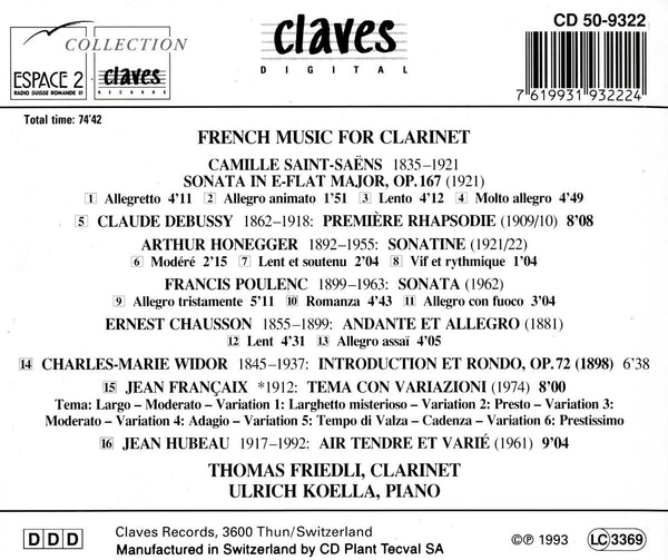 (1993) French Music for Clarinet / CD 9322 - Claves Records