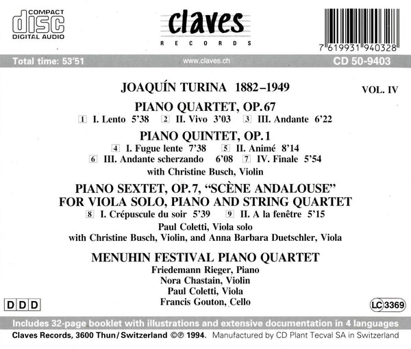 (1994) Joaquín Turina: Chamber Music, Vol. IV / CD 9403 - Claves Records