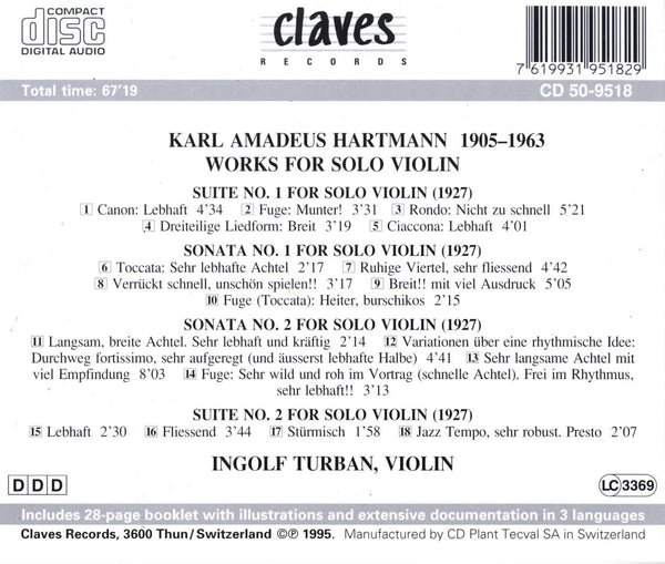 (1995) Hartmann: Works for Solo Violin / CD 9518 - Claves Records (1995) Hartmann: Works for Solo Violin / CD 9518 - Claves Records