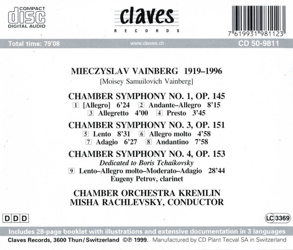 (1999) Mieczyslav Vainberg: Chamber Symphonies 1, 3, 4 / CD 9811 - Claves Records