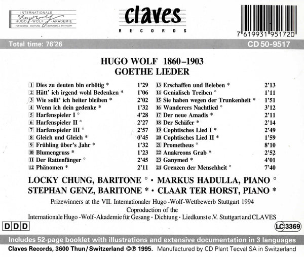 (1995) Hugo Wolf: Goethe Lieder / CD 9517 - Claves Records