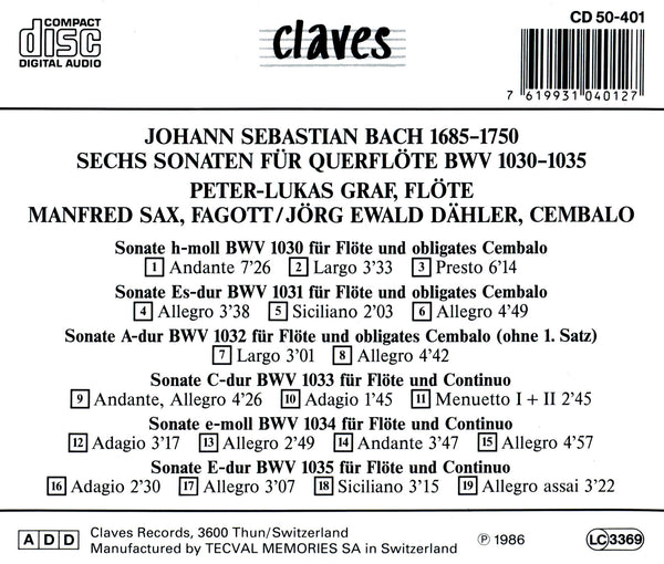 (1986) Bach: Sonatas for Flute BWV 1030-1035 / CD 0401 - Claves Records (1986) Bach: Sonatas for Flute BWV 1030-1035 / CD 0401 - Claves Records
