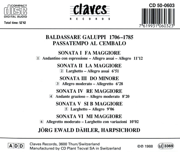 (1988) Baldassare Galuppi: Passatempo Al Cembalo / CD 0603 - Claves Records