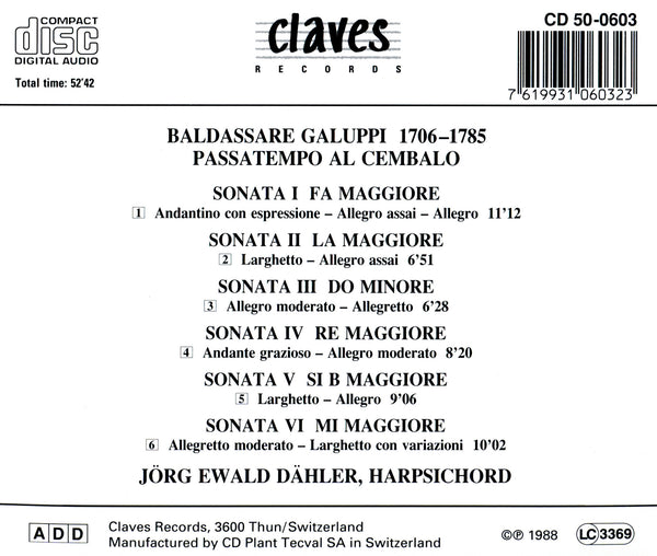 (1988) Baldassare Galuppi: Passatempo Al Cembalo / CD 0603 - Claves Records (1988) Baldassare Galuppi: Passatempo Al Cembalo / CD 0603 - Claves Records