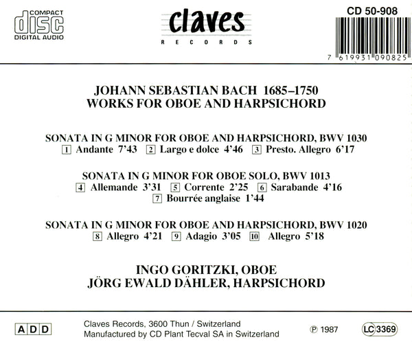 (1987) J. S. Bach : Works for Oboe and Harpsichord / CD 0908 - Claves Records (1987) J. S. Bach : Works for Oboe and Harpsichord / CD 0908 - Claves Records