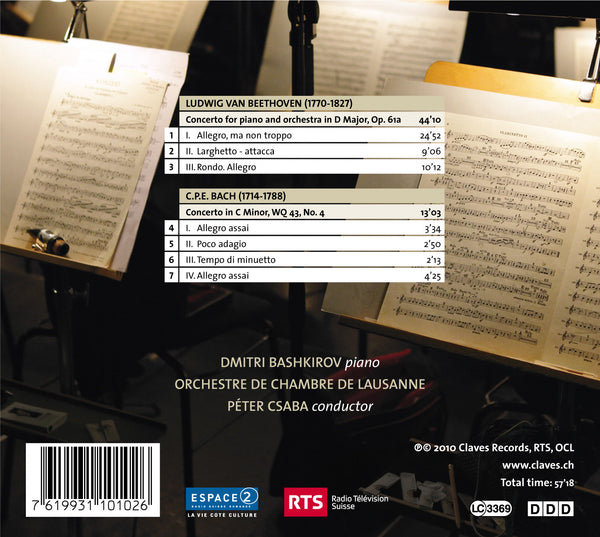(2010) Beethoven: Piano Concerto in D Major, based on Op. 61 - C.P.E. Bach: Concerto in C Minor, Wq. 43, No. 4 / CD 1010 - Claves Records