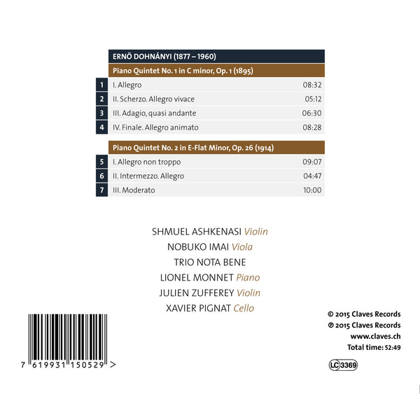 (2015) Dohnanyi: Quintets - Trio Nota Bene, S. Ashkenasi, N. Imai / CD 1505 - Claves Records