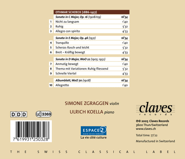 (2005) Schoeck: The Three Violin Sonatas & the Albumblatt / CD 2503 - Claves Records