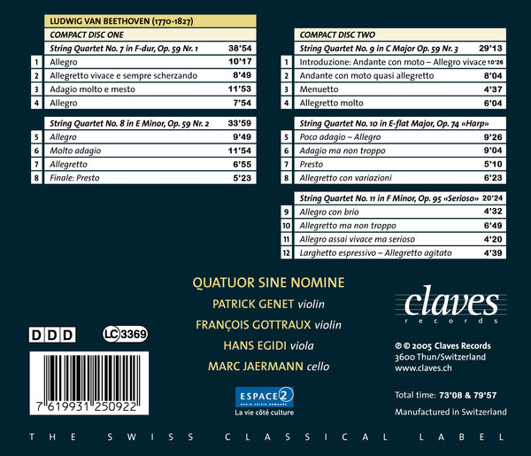 (2005) Beethoven: String Quartets Op. 59, Op. 74 & Op. 95 / CD 2509/10 - Claves Records (2005) Beethoven: String Quartets Op. 59, Op. 74 & Op. 95 / CD 2509/10 - Claves Records