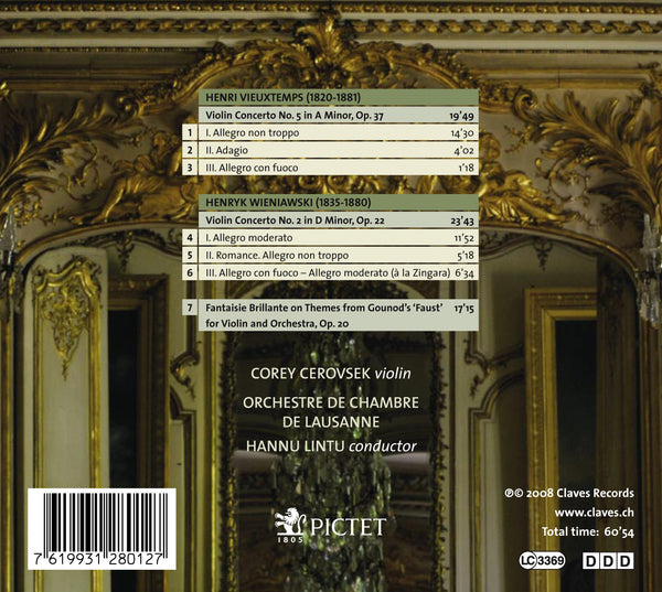 (2008) Vieuxtemps: Violin Concerto No. 5, Op. 37 - Wieniawski: Violin Concerto No. 2, Op. 22 / CD 2801 - Claves Records