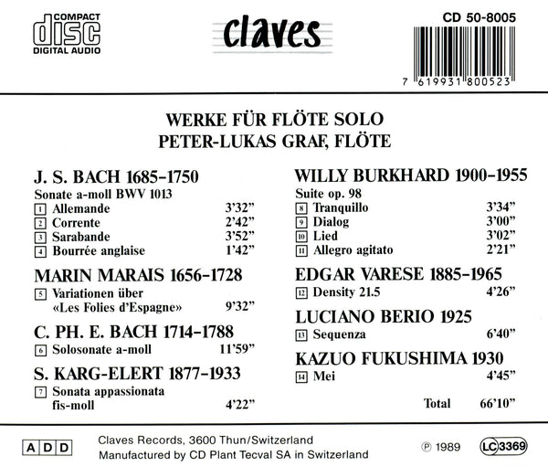 (1989) Music for Solo Flute / CD 8005 - Claves Records (1989) Music for Solo Flute / CD 8005 - Claves Records