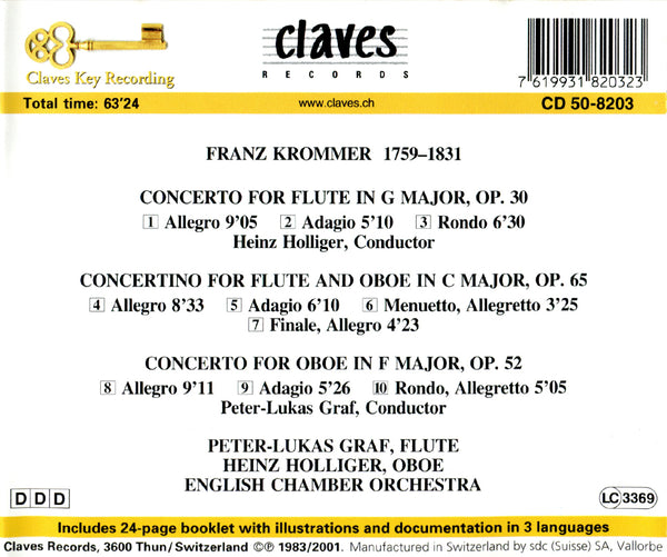 (1983) Franz Krommer: Flute & Oboe Concertos / CD 8203 - Claves Records