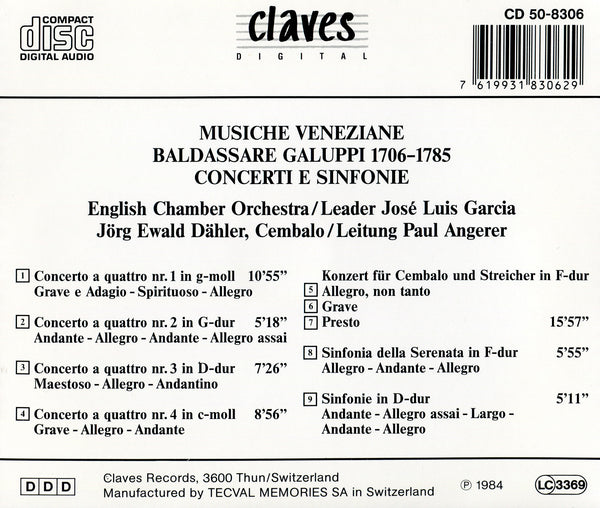 (1984) Musiche Veneziane: Baldassare Galuppi - Concerti E Sinfonie / CD 8306 - Claves Records (1984) Musiche Veneziane: Baldassare Galuppi - Concerti E Sinfonie / CD 8306 - Claves Records