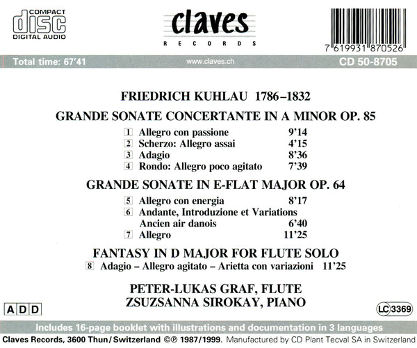 (1987) Friedrich Kuhlau/Flute Sonatas / CD 8705 - Claves Records
